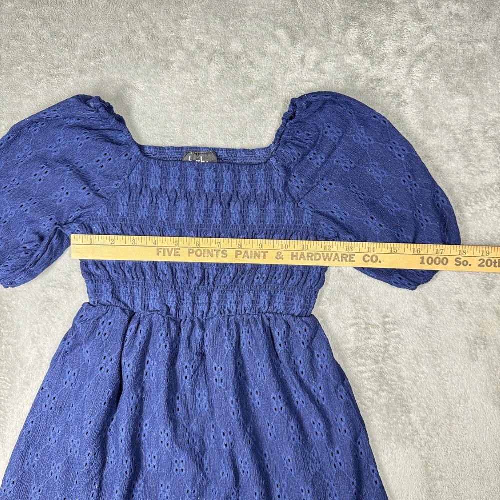 BY&BY Girls Blue Smocked Dress Size S 7 8 Eyelet Puff Sleeve Babydoll - Picture 7 of 8